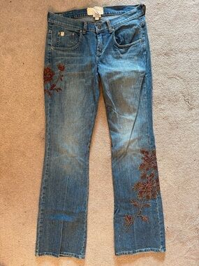 Z. Cavaricci Blue Boot Cut Jeans with Beaded Floral Accents